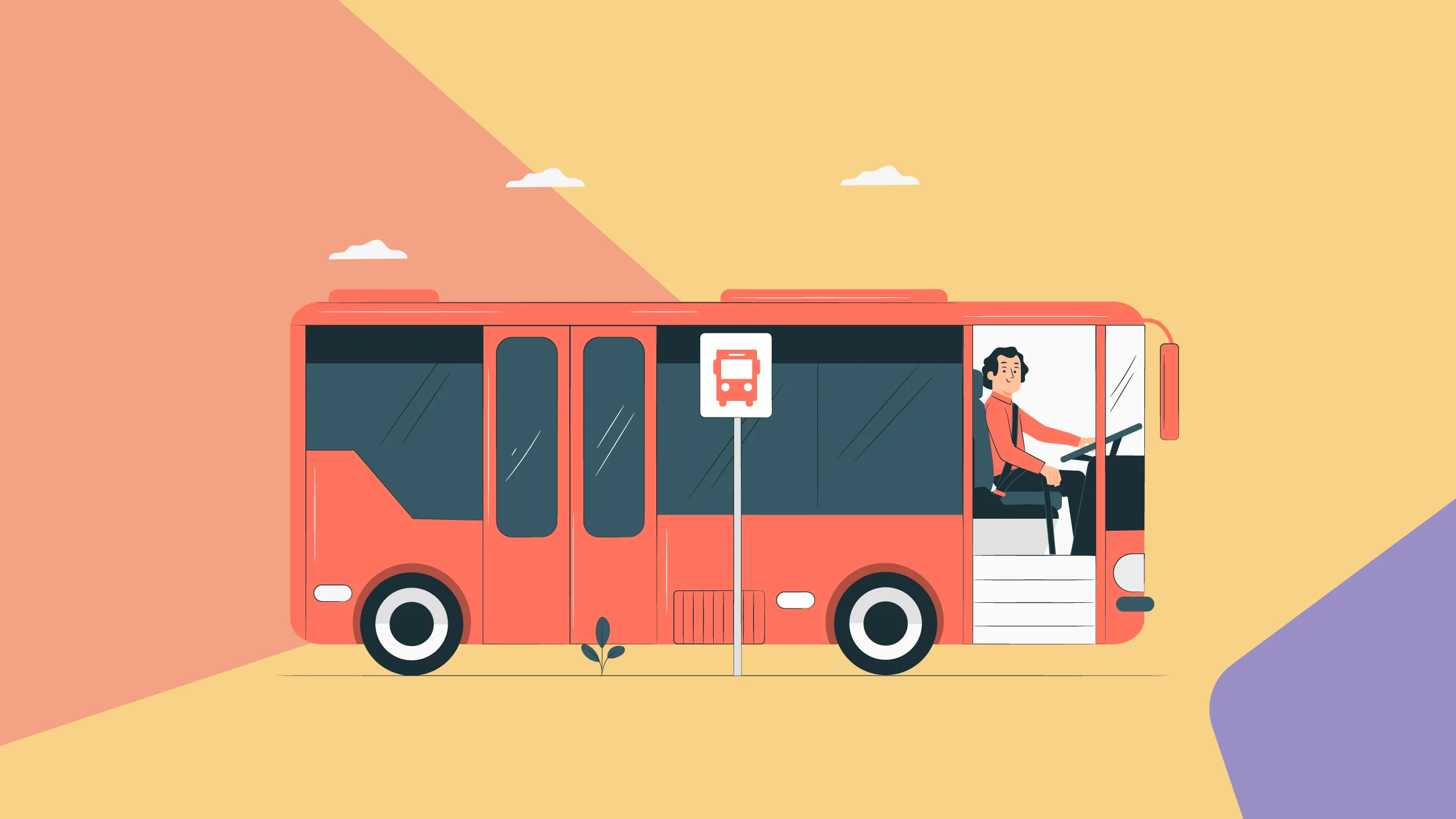bilhete único especial: desenho de um ônibus laranja com a porta aberta e um motorista aparecendo