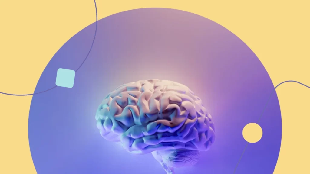 cérebro autista: imagem tem fundo roxo e imagem de um cérebro ao centro