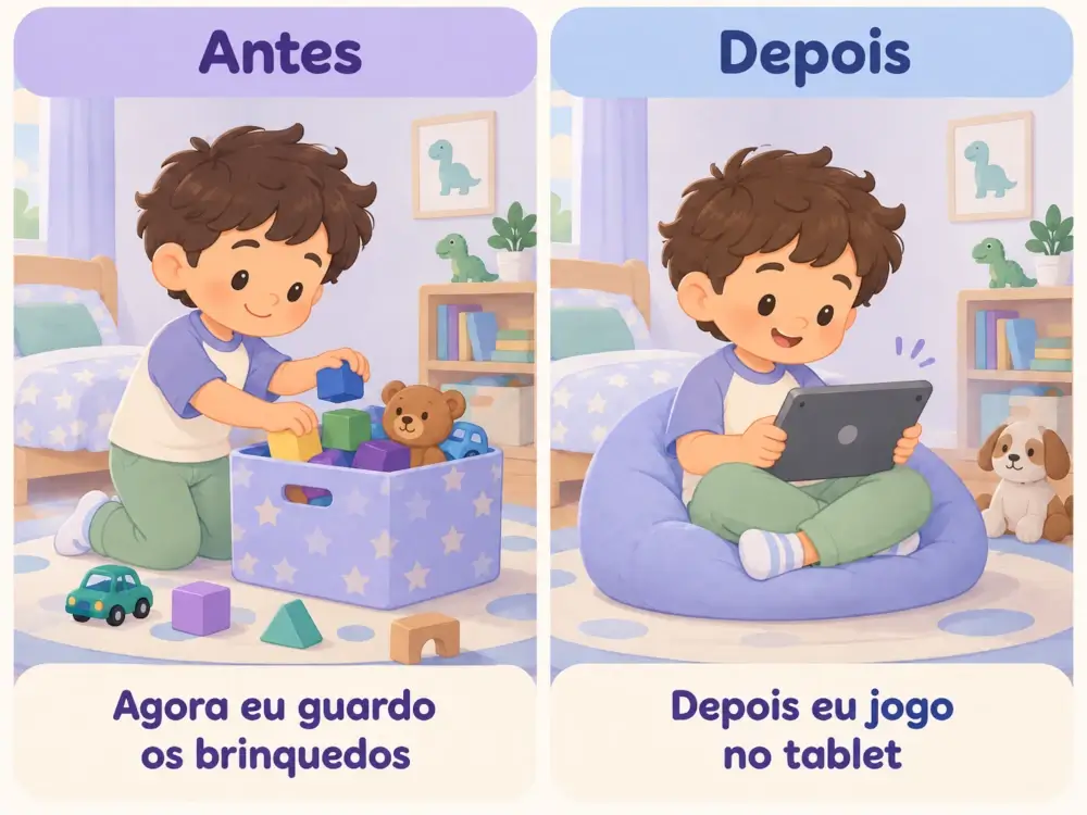 Ilustração mostrando como ensinar ensinar uma criança autista a entender o não