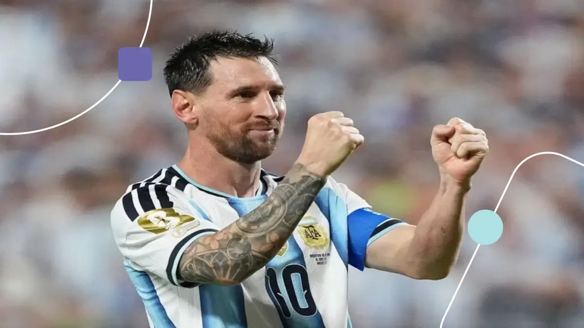 Jogador Lionel Messi comemorando mais um gol em Copas do Mundo