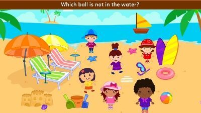 Desenho com crianças brincando na praia. Imagem do jogo Autispark