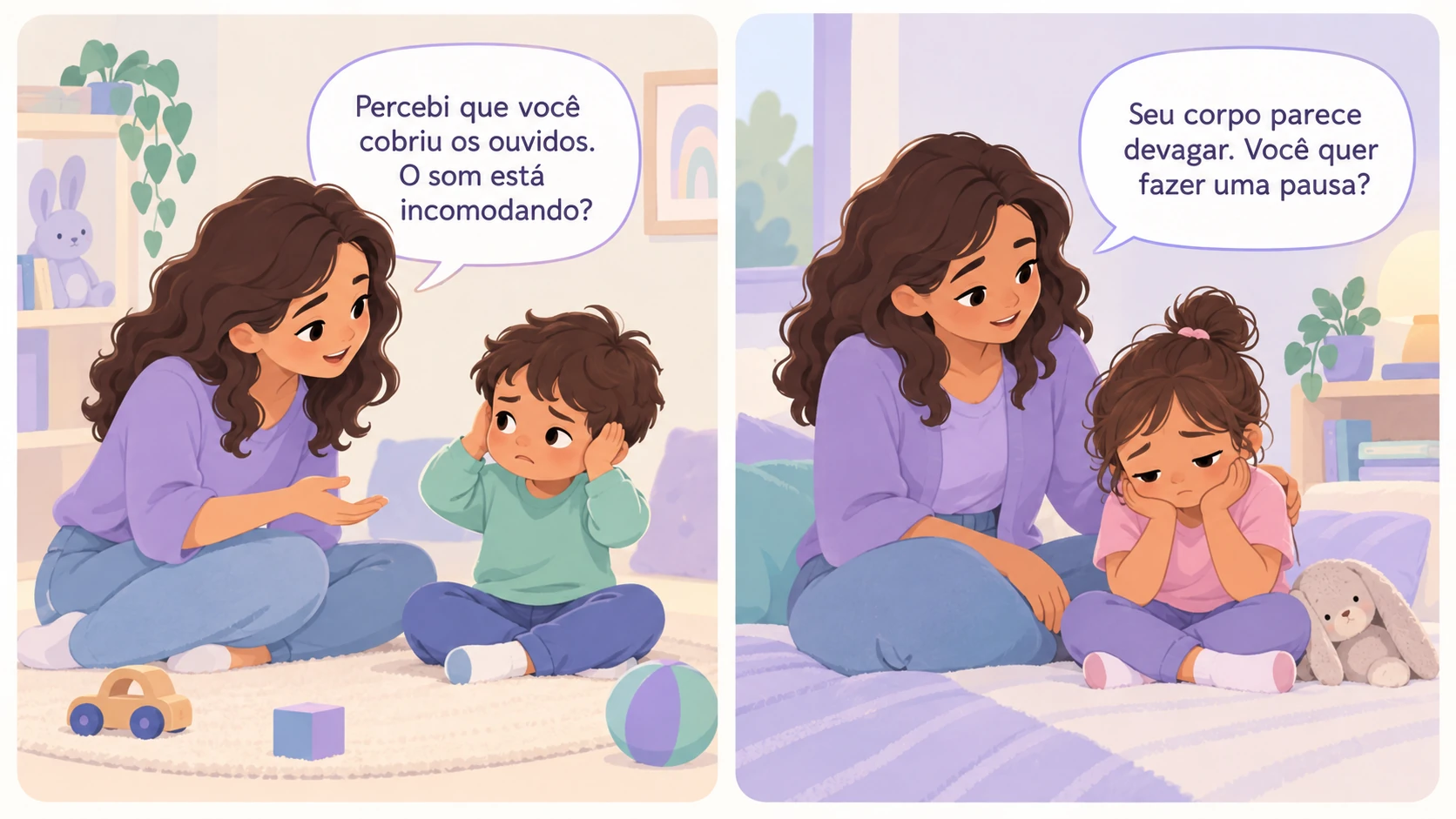 Ilustração mostrando como uma mãe pode ajudar na Autorregulação no autismo do filho