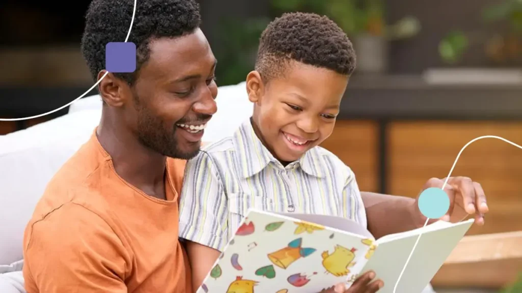 aprender a aprender: pai usando técnicas para alfabetizar seu filho