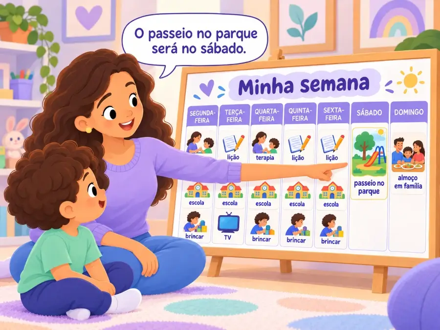 Mãe dando previsibilidade para filho sobre o dia que vão se divertir